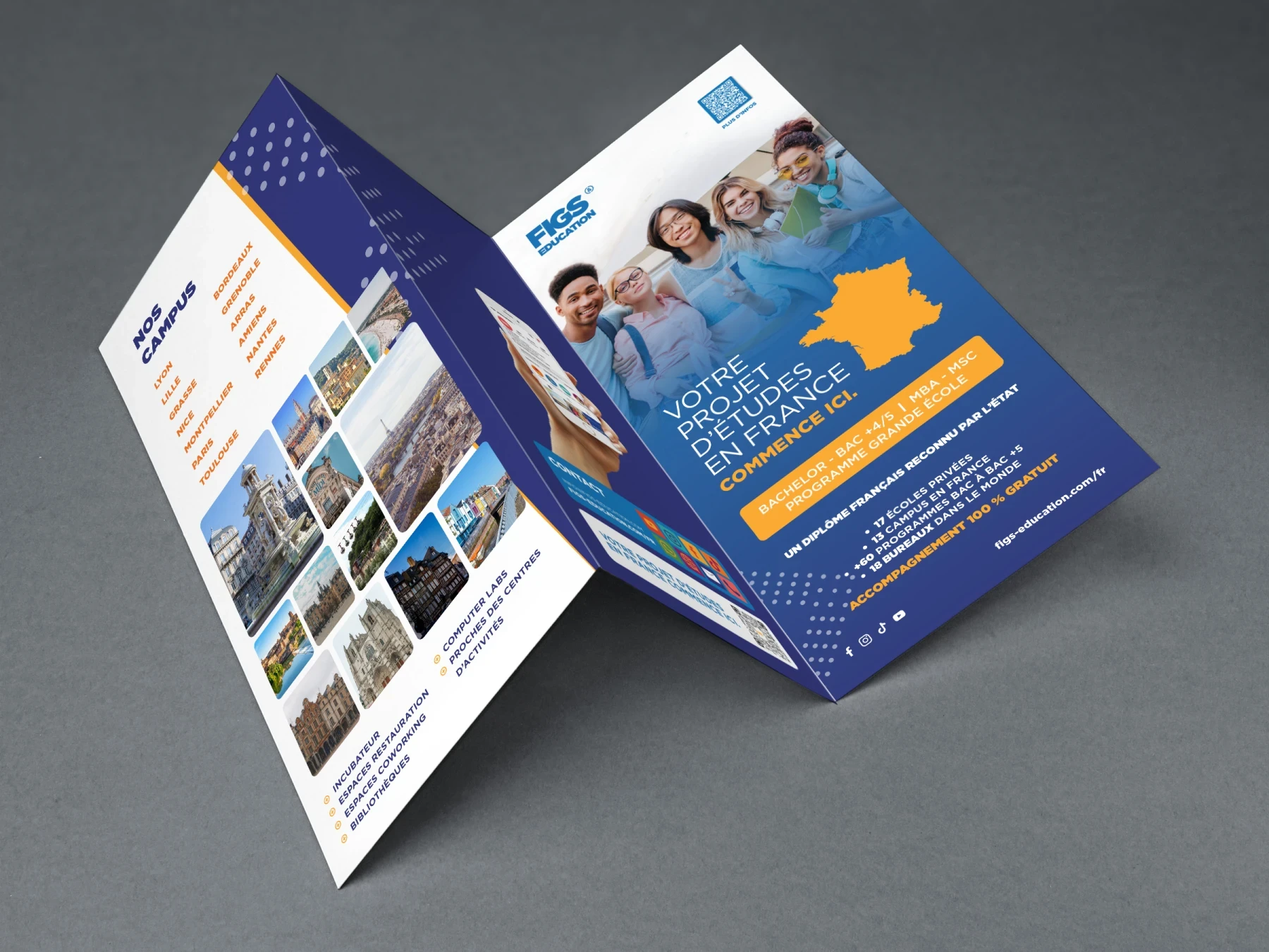 Brochure trois volets pour les études en France.